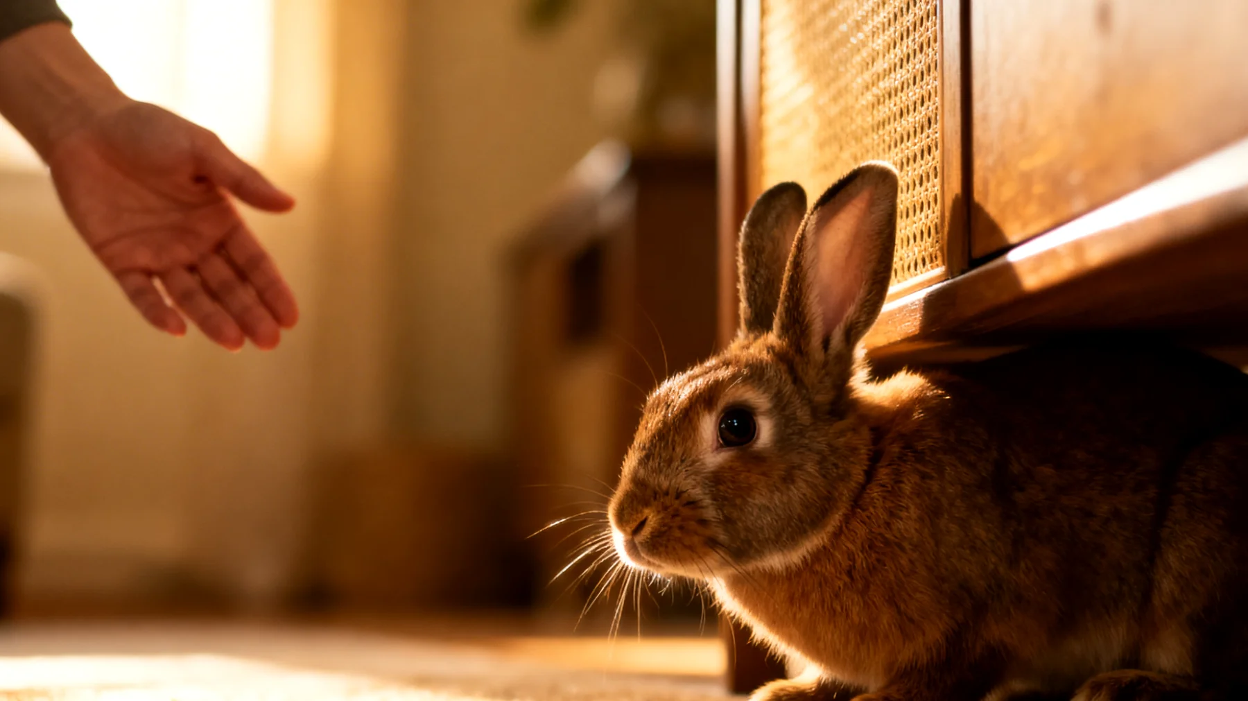 Viele erwachsene Kaninchen zeigen Scheu oder Angst vor Menschen und verstecken sich häufig, was die Bindung erschwert und die Integration in den Haushalt problematisch macht"